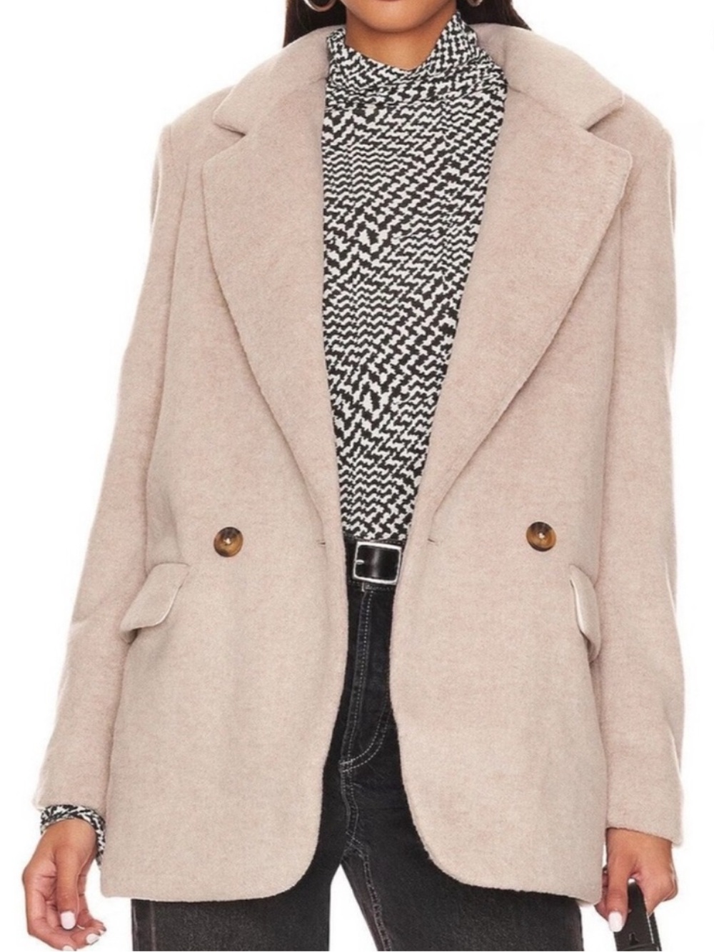 Free People Mari Solid Textured Double Breasted Blazer – Size L
